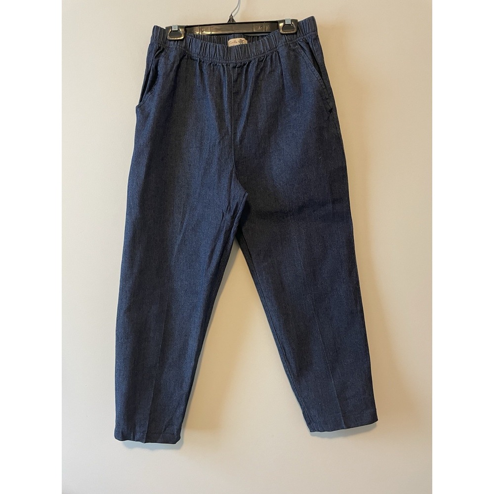 Turtle Bay Pants Womens L Denim Blue Cropped Tapered Pull On Stretch Relaxed
